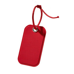 Fototapeta premium A triangular tag with a bright red matte finish accompanied by a strong looping cord fit for labeling and organization. Separated on clear background,transparent PNG
