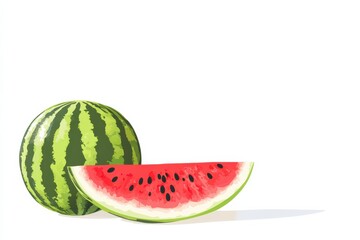 Vector illustration of a whole watermelon with a juicy slice beside it
