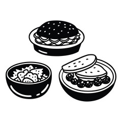 Silhouette lunch food vector art collection on white background for healthy food project