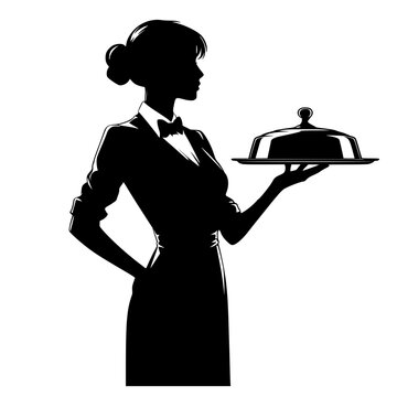 recommend clip art: woman waitress with tray silhouette