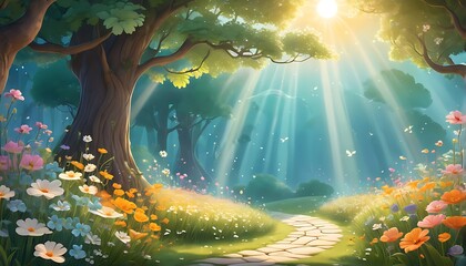 landscape with tree and sun