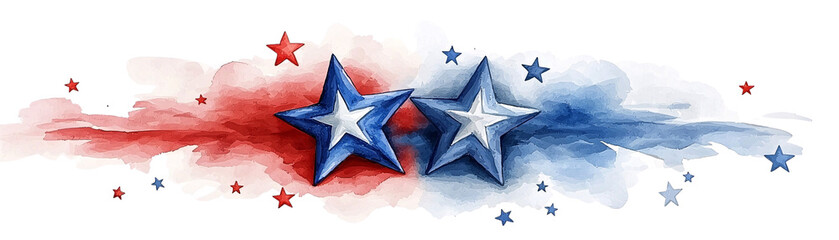 Obraz premium Patriotic Stars Watercolor Banner 4th of July Independence Day (Transparent Background)