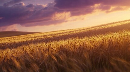 Obraz premium Golden Wheat Field at Sunset with Dramatic Sky.
