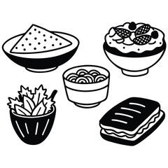 Silhouette lunch food vector art collection on white background for healthy food project