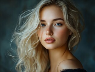 Fototapeta premium A woman with long blonde hair and blue eyes