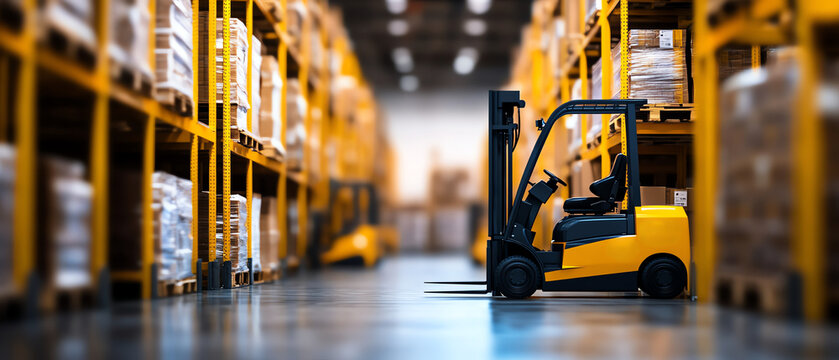 Forklift in warehouse, focusing on operation
