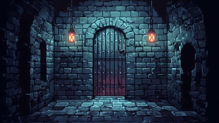 Pixel art dungeon background for 8 bit games.