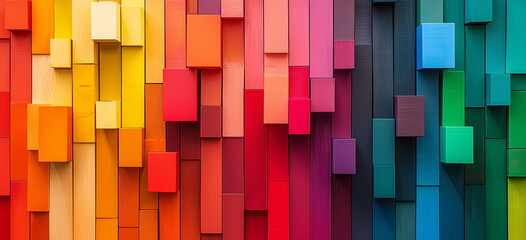 Abstract color block background of mosaic like rectangular flow. Wall or floor of blocks. 