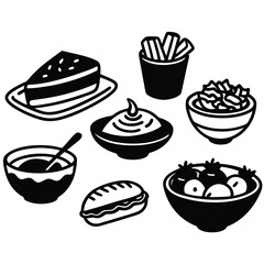 Silhouette lunch food vector art collection on white background for healthy food project