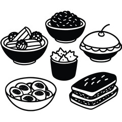 Silhouette lunch food vector art collection on white background for healthy food project