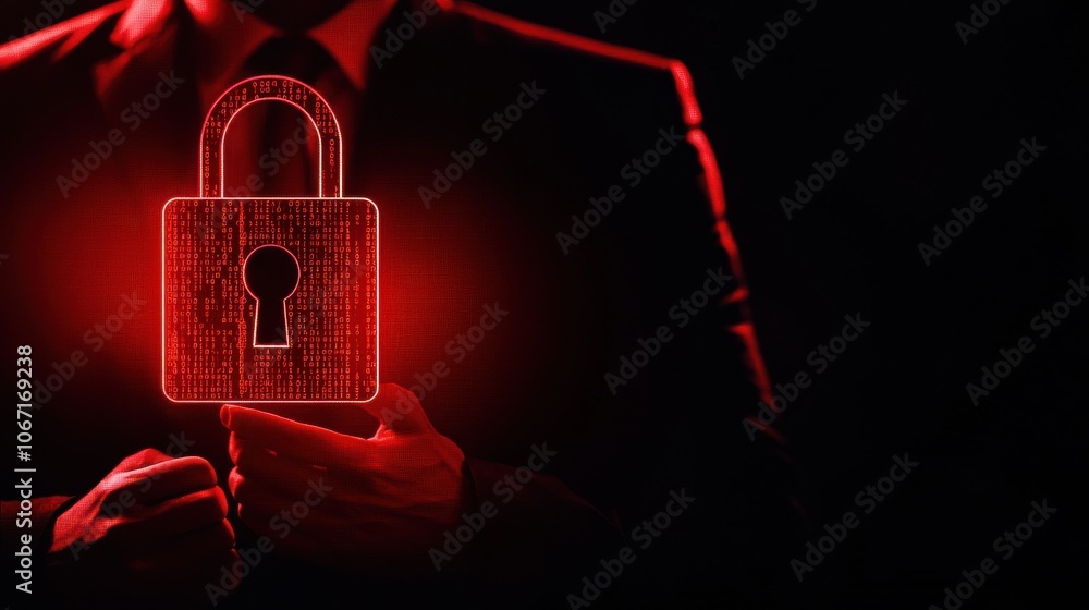 Poster businessman safeguards data with codi standard in cybersecurity context