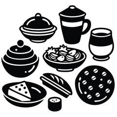 Silhouette lunch food vector art collection on white background for healthy food project