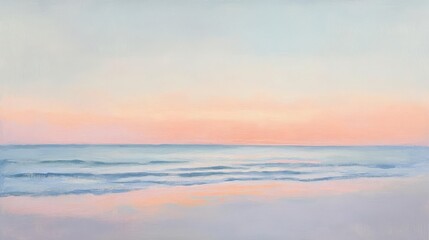 Fototapeta premium A soft sunrise with oil paint, blending pastel pinks and soft blues into the horizon