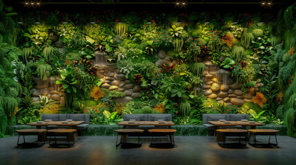 Fototapeta premium Modern Lounge with Lush Indoor Vertical Garden Wall