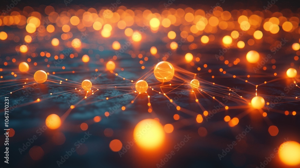 Poster abstract network of illuminated spheres and threads