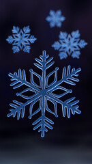 Winter new year has frozen. Seasonal Wallpaper with Beautiful Frosty Snowflake. Christmas Banner with copy-space. Macro Snowflake and Fallen Snowflakes. 3d rendering