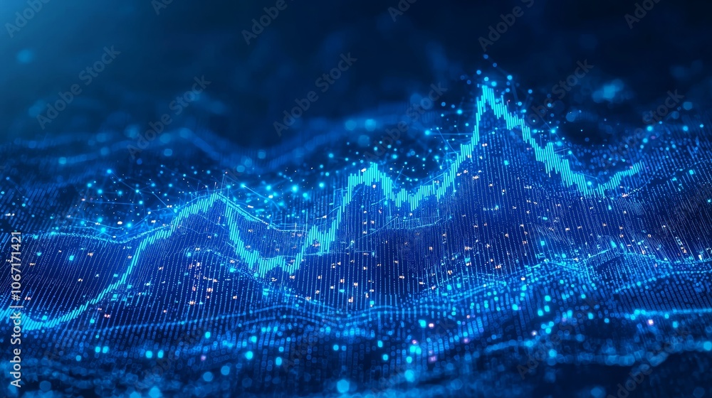 Poster abstract blue mountain of data points visualization