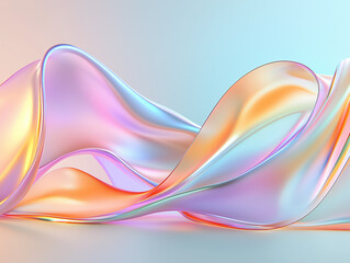 Naklejka premium A colorful, flowing abstract design featuring soft, wavy ribbons with a gradient of pastel colors on a light background.