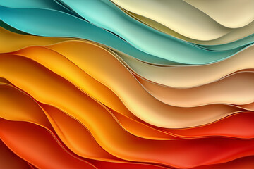Obraz premium A vibrant display of curved fabric layers in various colors, creating a visually engaging composition with smooth textures and gradients.