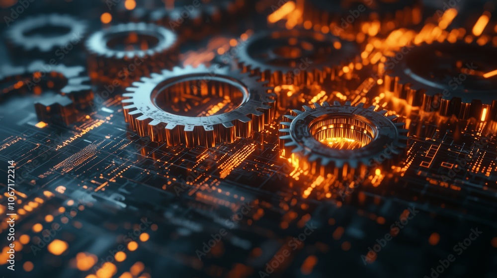 Poster abstract metallic gears with layered design
