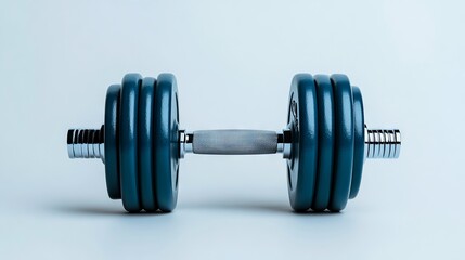 A pair of blue dumbbells on a white background