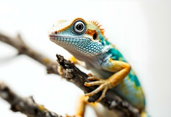 Obraz premium Colorful Lizard Perched on Branch in Natural Environment