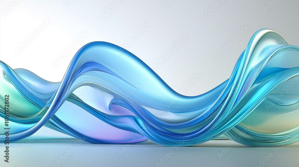 Poster a modern abstract design featuring flowing, translucent blue waves, creating a sense of fluid motion