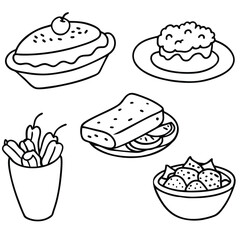 Line Art lunch food vector art collection on white background for healthy food project