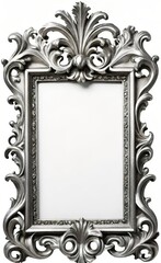 Old antique silver frame over white background. AI generated.