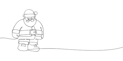 A single line drawing of a Santa Claus. Continuous line christmas icon. One line icon. Vector illustration.