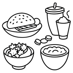 Line Art lunch food vector art collection on white background for healthy food project