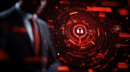 Businessman in suit champions cybersecurity with secure data concepts and innovative visualization
