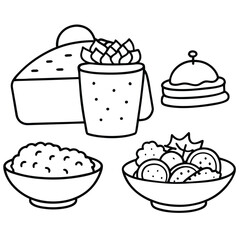 Line Art lunch food vector art collection on white background for healthy food project