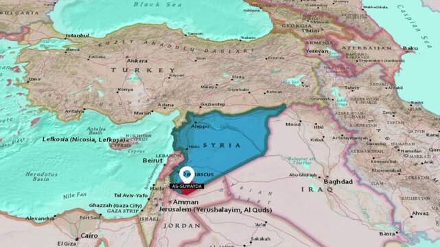 The State Of As-Suwayda.Political map of syria.As-Suwayda map.