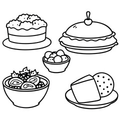 Line Art lunch food vector art collection on white background for healthy food project