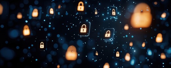 Businessman navigates cybersecurity standards with floating secure data icons for enhanced data protection