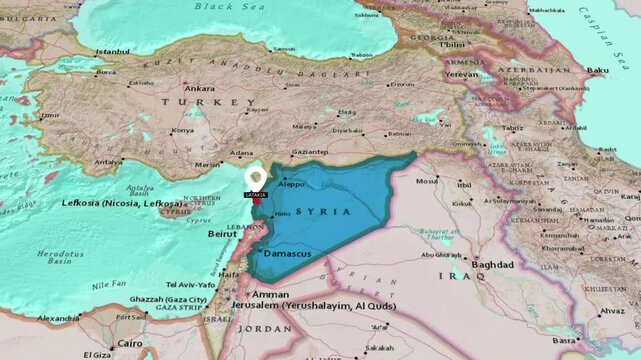 The State Of Latakia.Political map of syria.Latakia map.