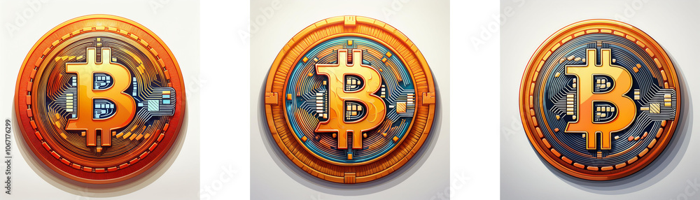 Poster Three round coins with a gold 