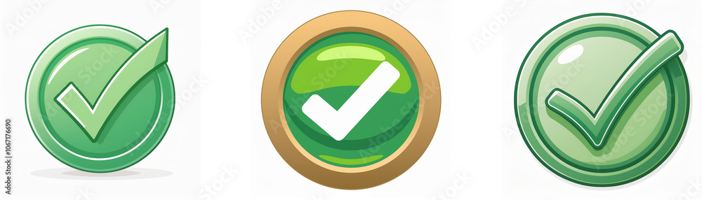 Aufkleber Three green circle buttons with a white check mark in the center.