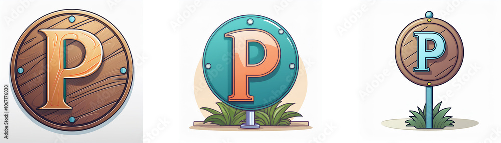 Poster three round signs with a capital letter 