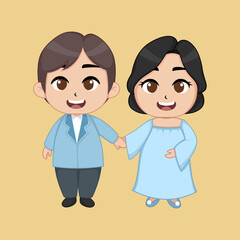 Cute Chibi Couple Holding Hands Vector Illustration – Love and Relationship Theme