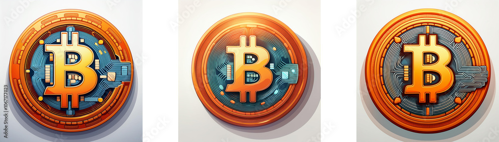 Poster Three circular coins with a large 