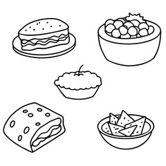 Line Art lunch food vector art collection on white background for healthy food project