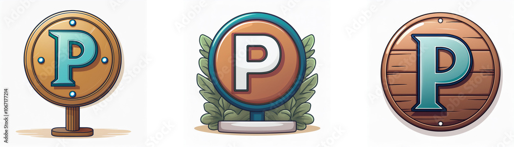 Aufkleber three circular signs with a letter 