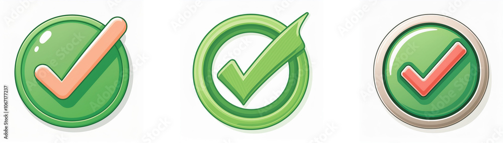 Poster Three green check marks in various styles. The check marks are different colors, and one has a white outline.