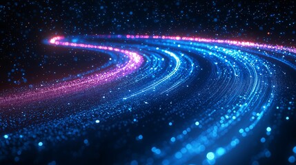 Vibrant Blue Circuit Paths Through Dark Background