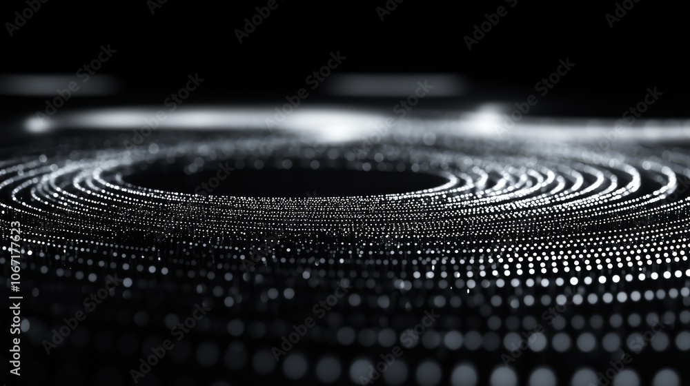 Poster 3d circular data point formation in black background