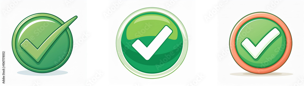 Aufkleber three green check marks in circles, one with a white outline, one with a peach outline, and one with
