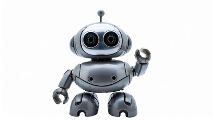 a tiny robot made of gelly in shades of gray, Isolated pure on White background PNG