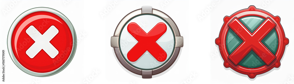 Leinwandbilder Three red circular buttons with white X's in the center, each with a different border.